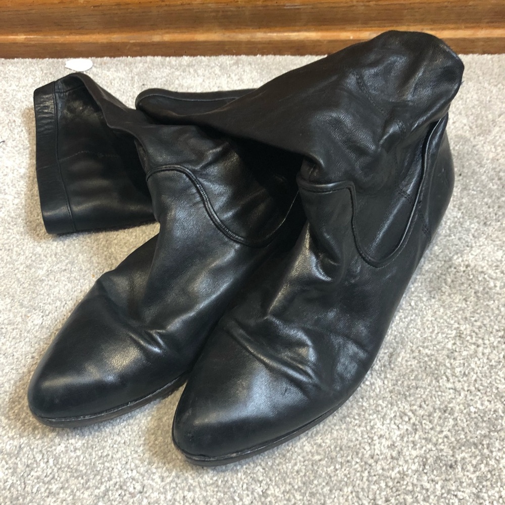 Frye Slip On Black Tall Leather Boots